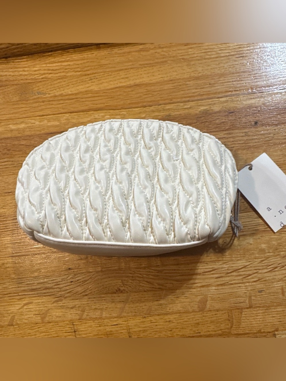 a new day Cream Quilted Cosmetic Bag 6”Hx8”L
